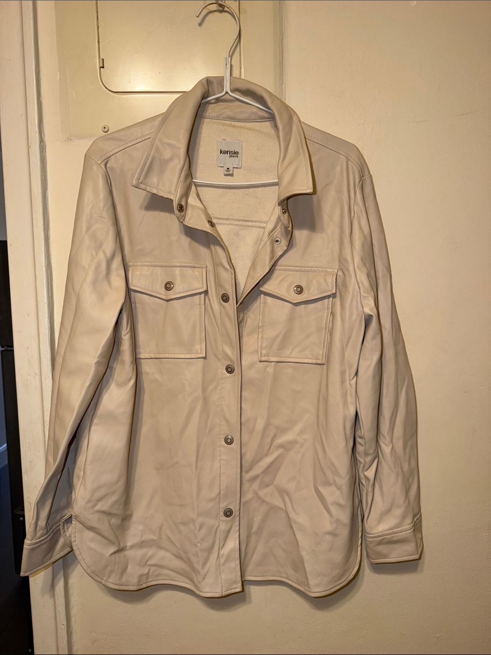 Kensie Beige/Cream Leather Snap-Front Jacket